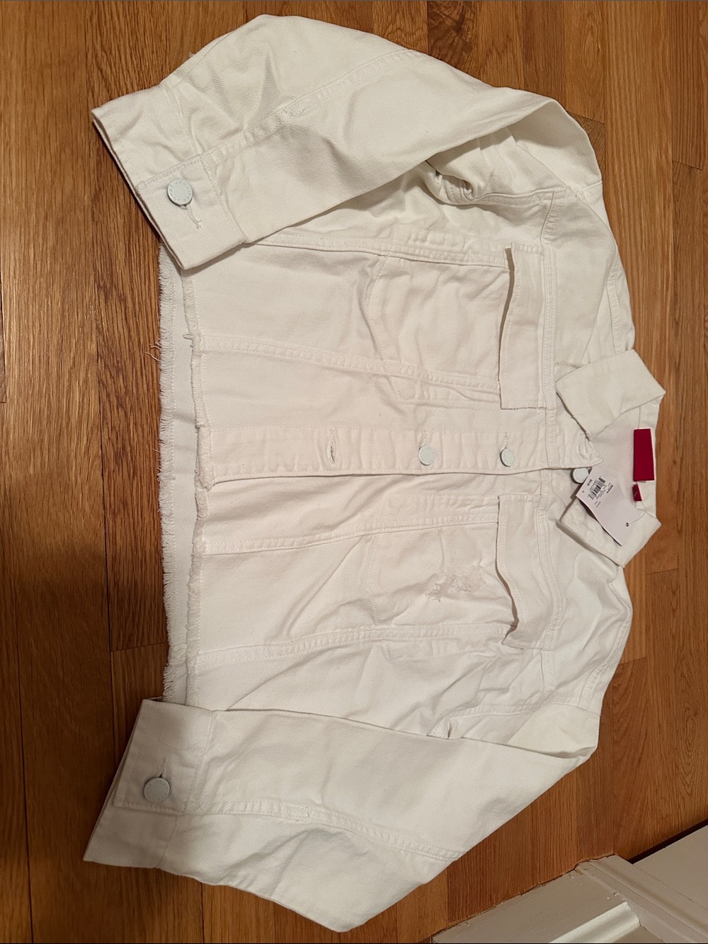 Jennifer Lopez White Denim Jacket New size Medium distressed raw hem cropped